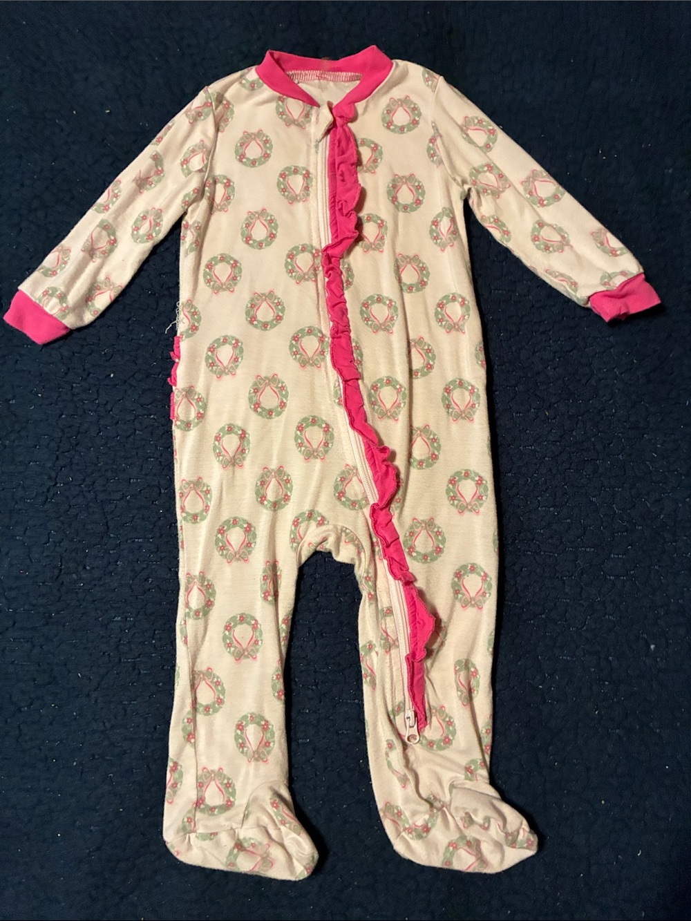 Milkberry Girls Cream and Pink Ruffle Zip Footed One-Piece